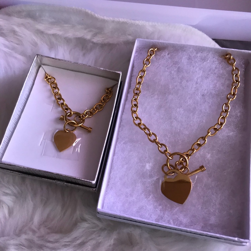 Heart charm necklace & Bracelet set
